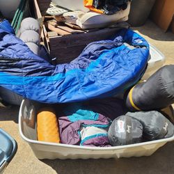 Sleeping Bags For Kids (3) and Adults (2), also Three Small Air Mattresses