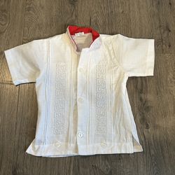 Child’s Guayabera White w/Red Collard Shirt Size 1