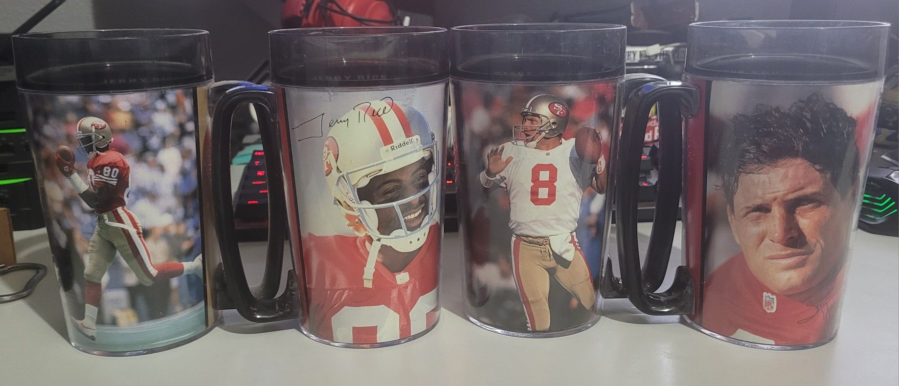 4 - NFL 49ers Vintage Plastic Mugs Jerry Rice & Steve Young 