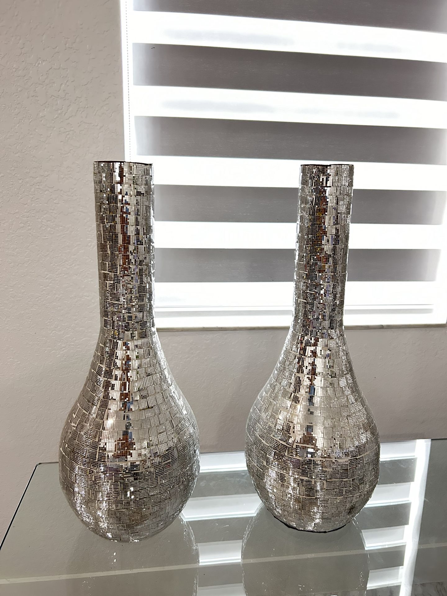 Silver Vase for Flower - Mosaic Glass Vase for Decor Disco Vases for Fashion Home Table Decoration Wedding Flower Arrangeme
