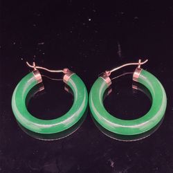 14KT Yellow Gold Jade Small Hoop Earrings 5.90g 183532