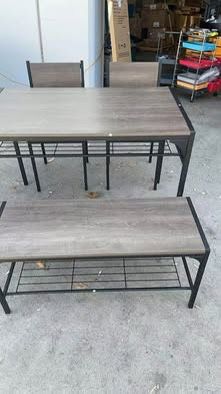 AS IS New Assembled Dining Table Set for 4, Kitchen Table and 2 Chairs for 4 with Bench