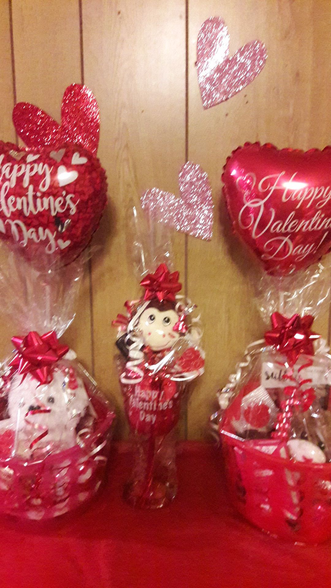 Valentine Arrangements. Glass $8 and baskets $15
