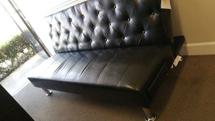 New Black Leather Tuffed Futon With Cupholders!
