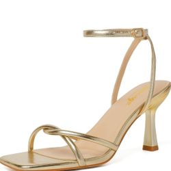 Women's Heeled Sandals Square Open Toe Kitten Strappy Heels with Ankle Strap Elegant Summer Wedding Party Evening Prom Daily Wear Lace Up Dress Shoes