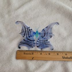 Handmade Blown Glass Butterfly Figurine: Black & Colorful Art Glass