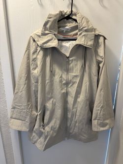 Calvin Klein Women's Beige Hooded Rain Jacket Size XL