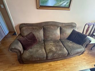 Couches And Wood End Table with Drawer