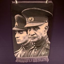 Persian Rug Shah Pictorial (Tabriz, Iran) Hand Knotted 50 Raj Reza & Mohammad Shah Pahlavi 23in x 16in or 58cm x 40cm Silk Foundation w/Rug Hangers