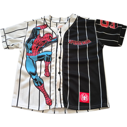 Spiderman Marvel Split Design Striped Jersey Boy SZ M