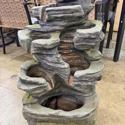 6-Tier Solar Powered Water Fountain Outdoor Waterfall 24.4 in Daytime solar charging, warm LED glow