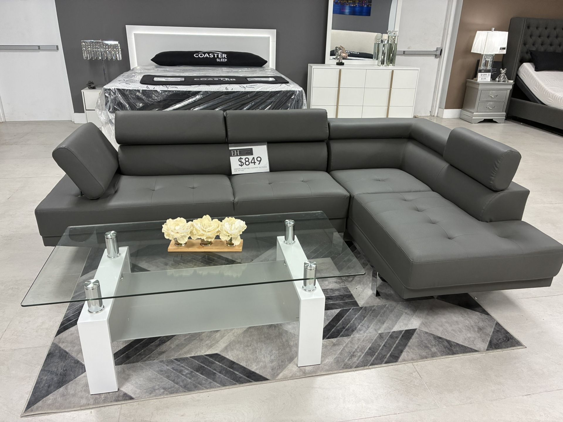 Sectional Leather Grey, White And Black