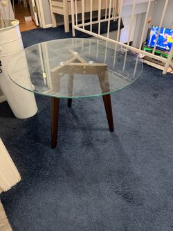 Round Glass Top Coffee Table with Wood Legs