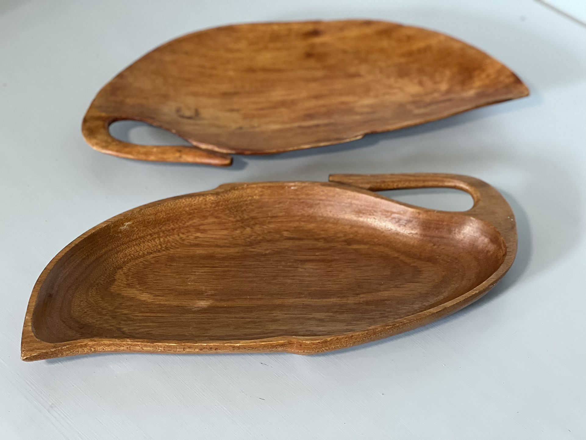 Vintage Mid Century Wooden Leaf Shaped Trays