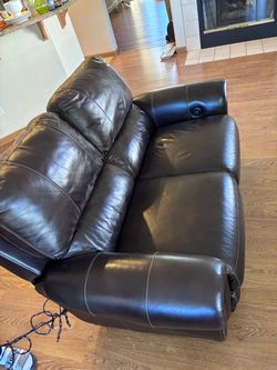 Dark Brown Leather Power Reclining Loveseat