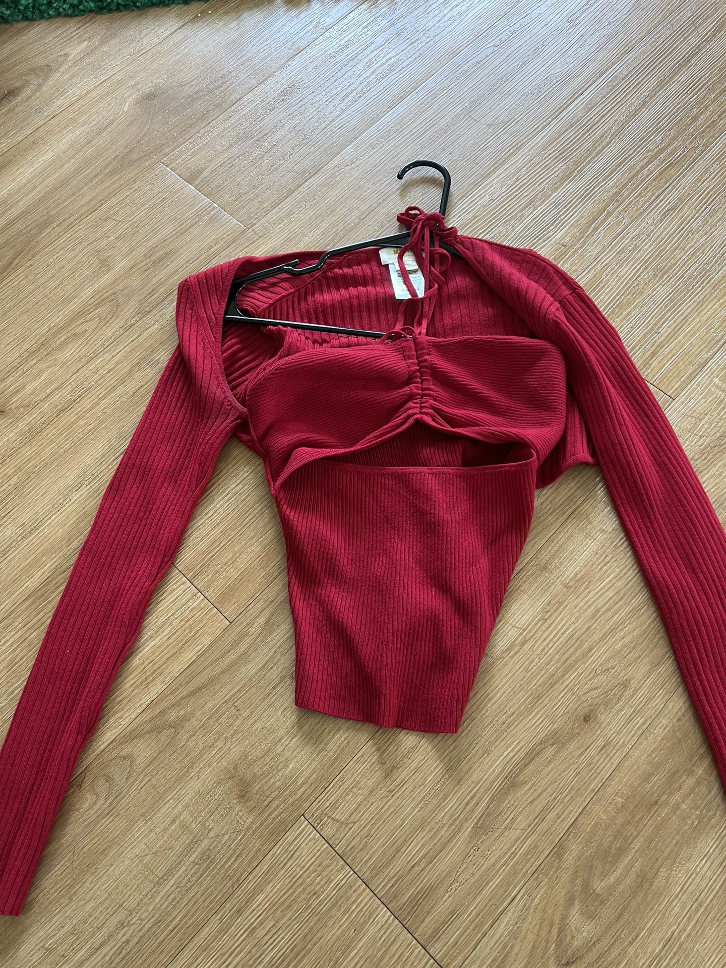 Red Anthropologie Halter Top And Cropped Sweater