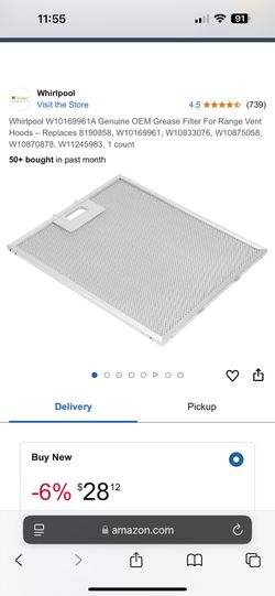 RANGE Hood Filter Replacement W10169961A
