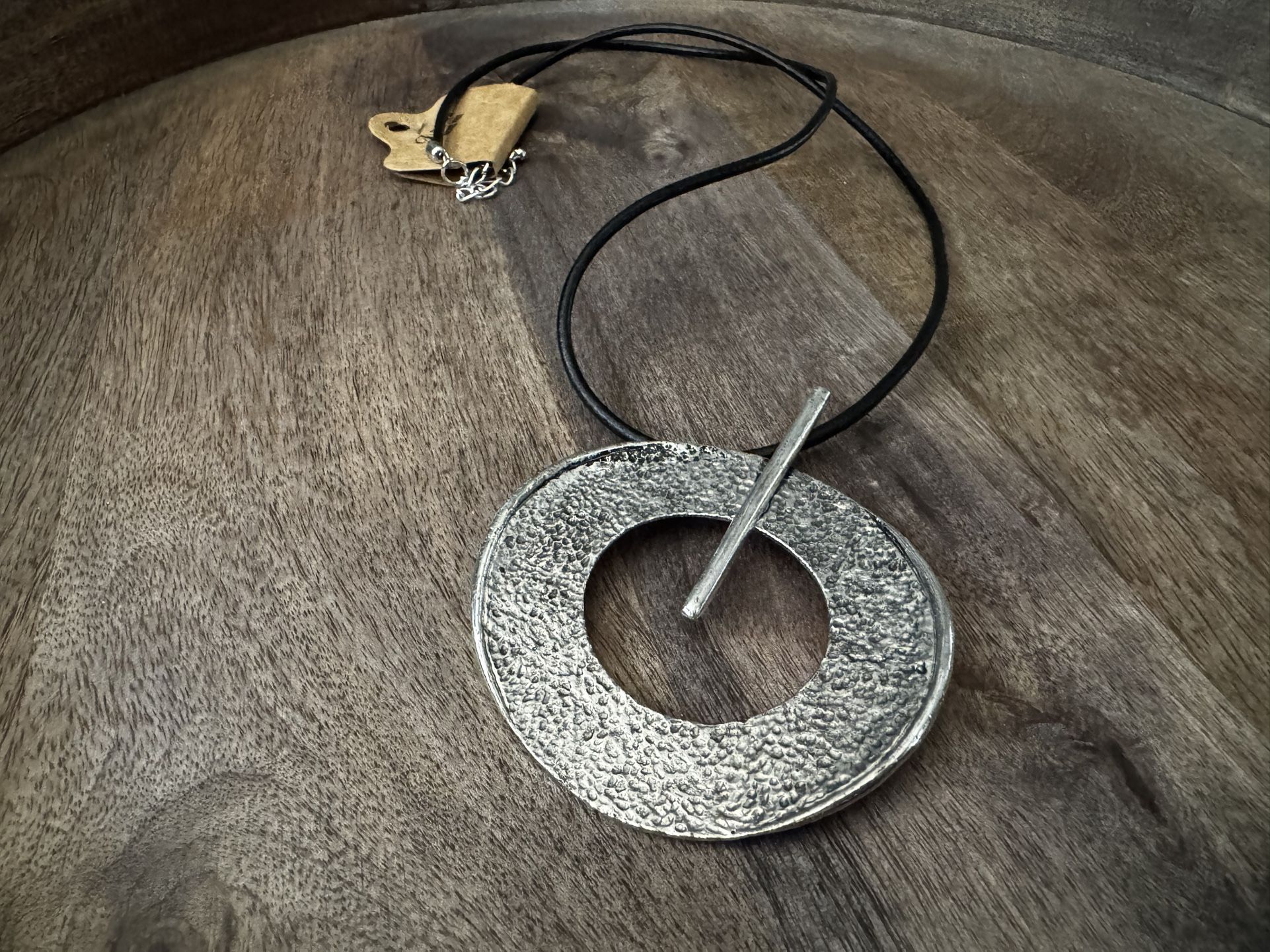 NWT- Black & Silver Color Contemporary Circle Minimalist Necklace