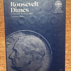 🩶1965 through 2000 Roosevelt Dimes P, D and S includes 62 coins with slots for 69 total coins in a Whitman folder from an inherited coin collection.