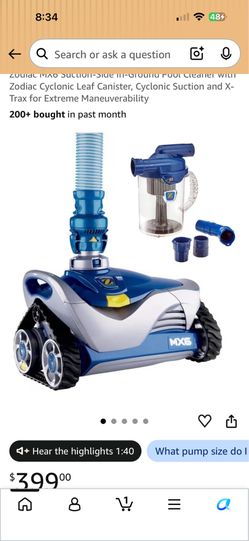 Zodiac Mx6 Automatic Suction Side Pool Cleaner Vacuum with Zodiac Cyclonic Leaf Canister