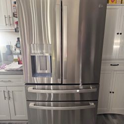 Modern stainless steel French-door refrigerator