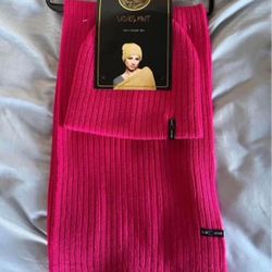 New - Blue Ladies Knit Hat & Scarf Set - Pink 