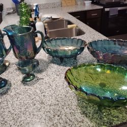 7 Pcs. Carnival Glass  Grape Design No cracks,Chip,Or Stained