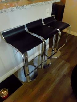Set of 3 Black and Chrome Bar Stools