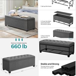 4 Colors: Storage Ottoman Bench, Foot Rest with Legs, 15.7 x 43.3 x 15.7 Inches, End of Bed Bench, Storage Chest, Load up to 660 lb, for L