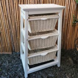Wood Tower Wicker Drawers 