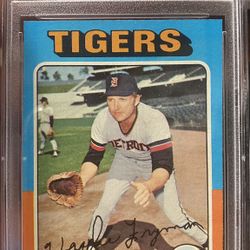 1975  WOODIE FRYMAN - Topps Baseball Card # 166 - DETROIT TIGERS - GRADED  PSA 8