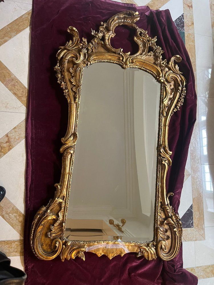 Antique French style Louis XV gilt wood ornate wood mirror