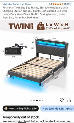 Twin Bed Frame with Storage Headboard