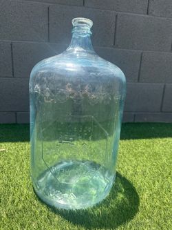 Arrowhead Puritas Water 5-Gallon Blue Tint Glass Bottle Jug Embossed, Vintage