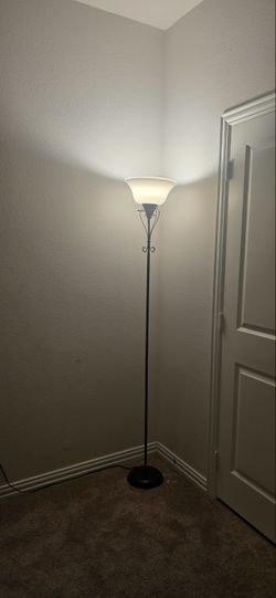 6 ftTall Black Floor Lamp with Frosted Glass Shade – Working