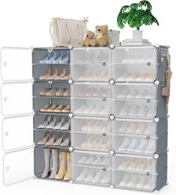Portable Shoe Rack Organizer with Covers 48-Pair Shoe Storage Cabinet with Doors Stackable Shoes Rack Shoe Organizer for Closet Entryway FreeStanding 