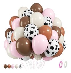 Pink Cow Balloons, 50 Pcs Pink Brown Balloon, Cowgirl Balloons, 12 Inch Ivory Cow Printed Helium Balloon for Birthday Girls Baby Shower Cow Themed Wes