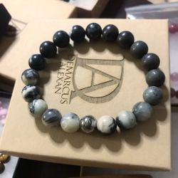 DeMarcus Alexan 10mm Grey/Black Stone Bead Bracelet 