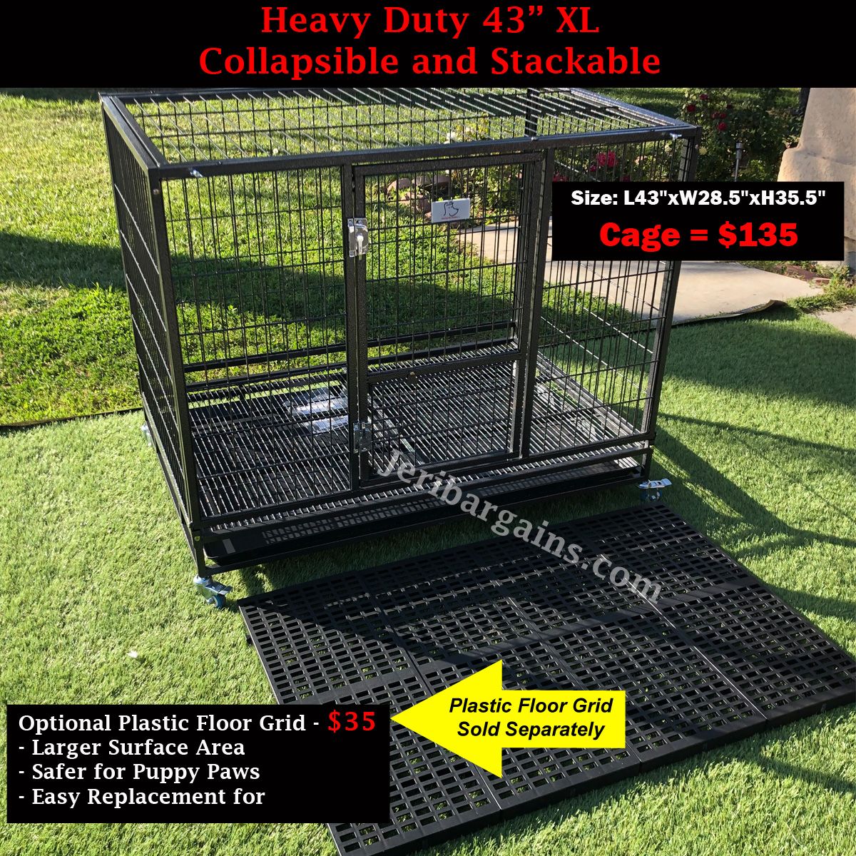 New Heavy Duty 43" XL Collapsible Stacking Dog Cage Kennel Crate Raised Floor