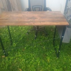 Wooden And Metal Desk With A Office Chair 