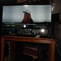 55" HISENSE ROKU FLAT SCREEN T.V. AND TOPVISION BASS SPEAKER AND SURROUND 