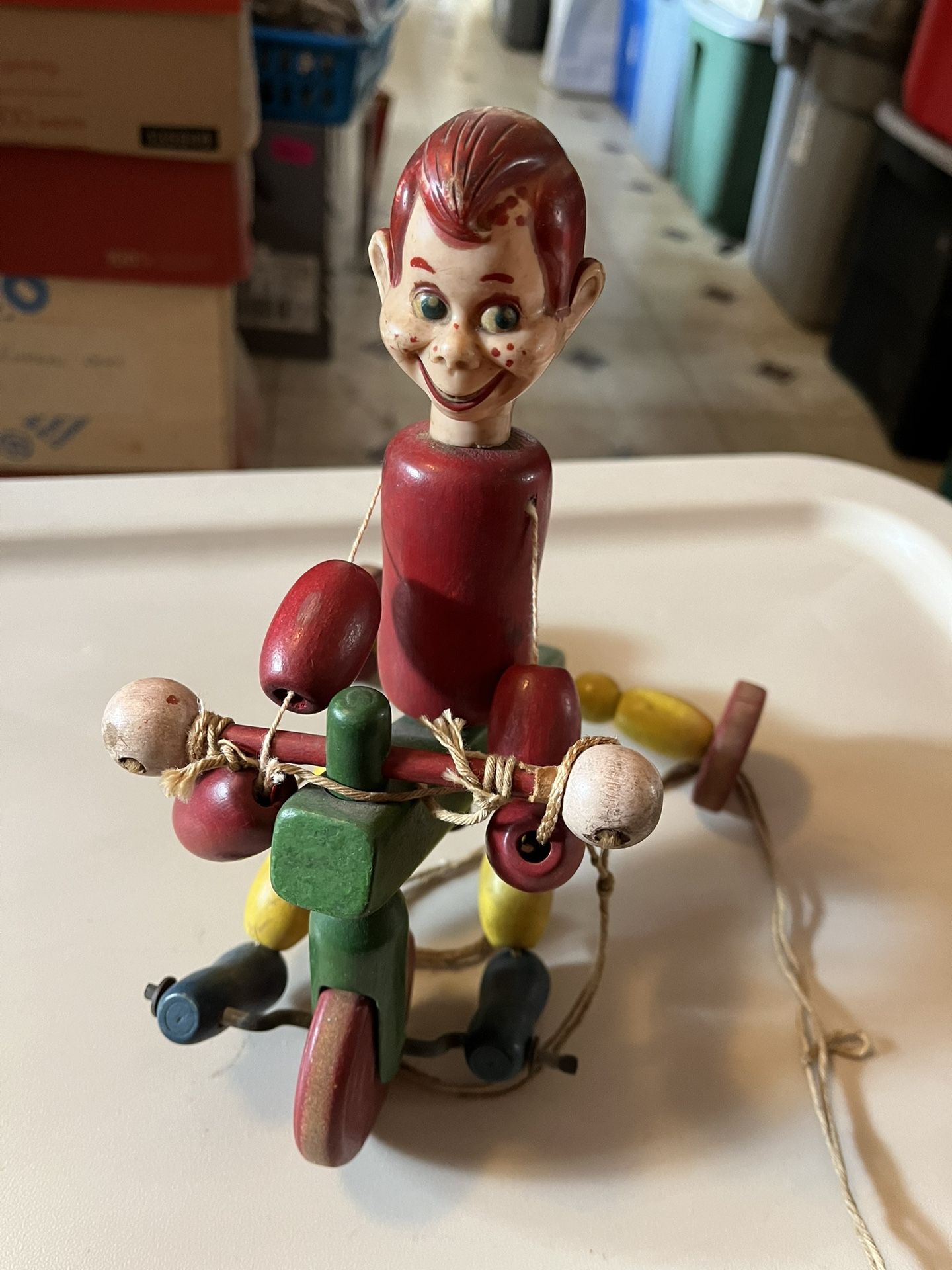 Unique Wooden “howdy Doody Tricycle Pull Toy