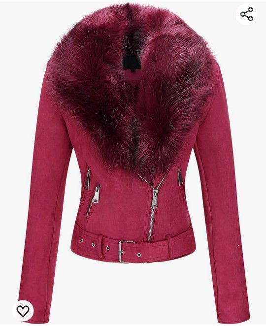 Bellivera Women Faux Suede Leather Jacket Motorcycle Biker Sherpa-Lined Coat with Detachable Fur Collar

