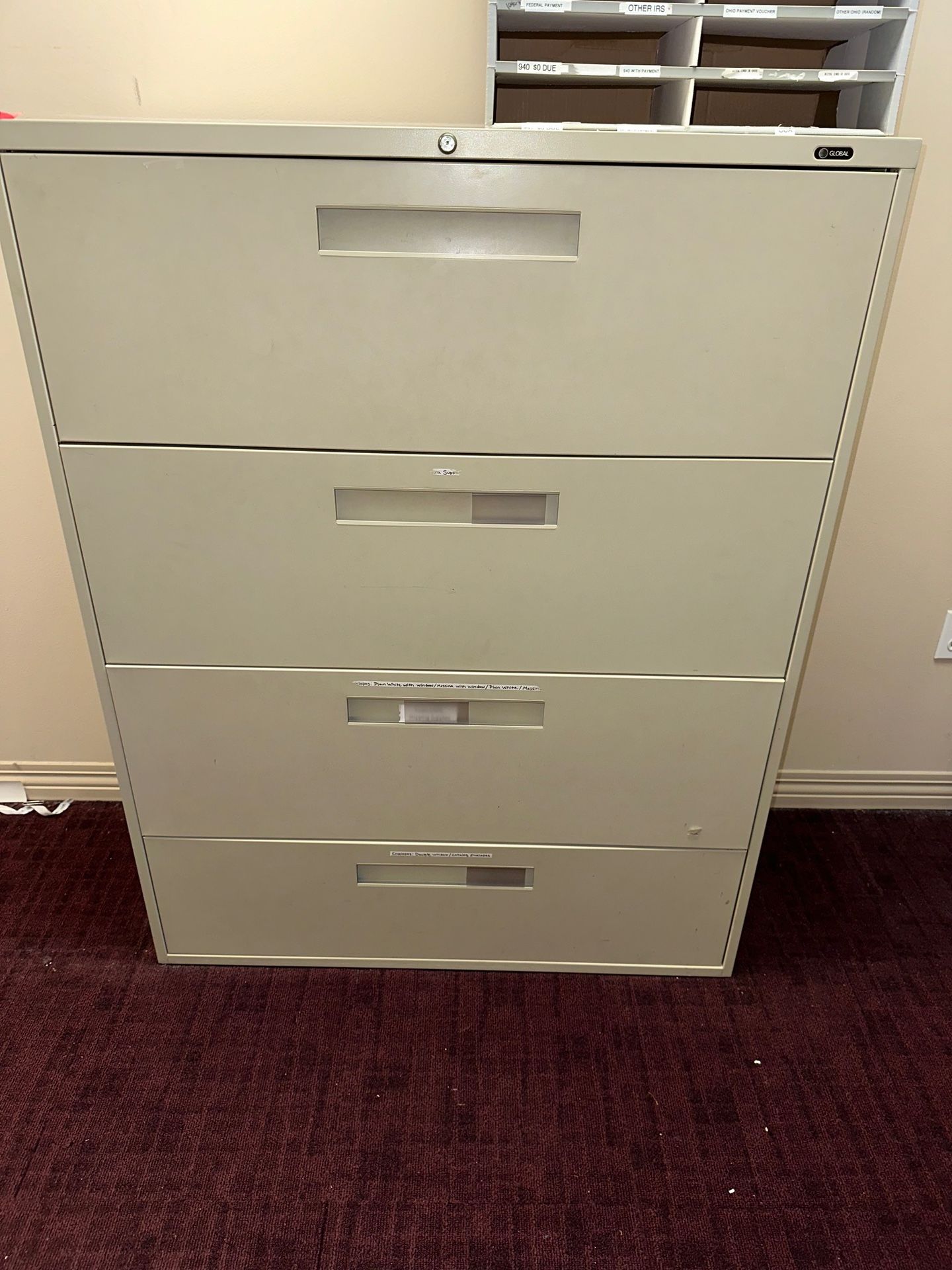 HON 4 Drawer Filing Cabinet - 600 Series Lateral or Legal Filing Cabinet 42x18x54T 