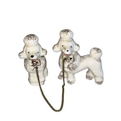 Arnart Creations Japan Poodle Dog Ceramic Figurines 1950s 2 Puppies Set VINTAGE