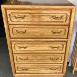 5 Drawer Oak Highboy Dresser Chest of Drawers 