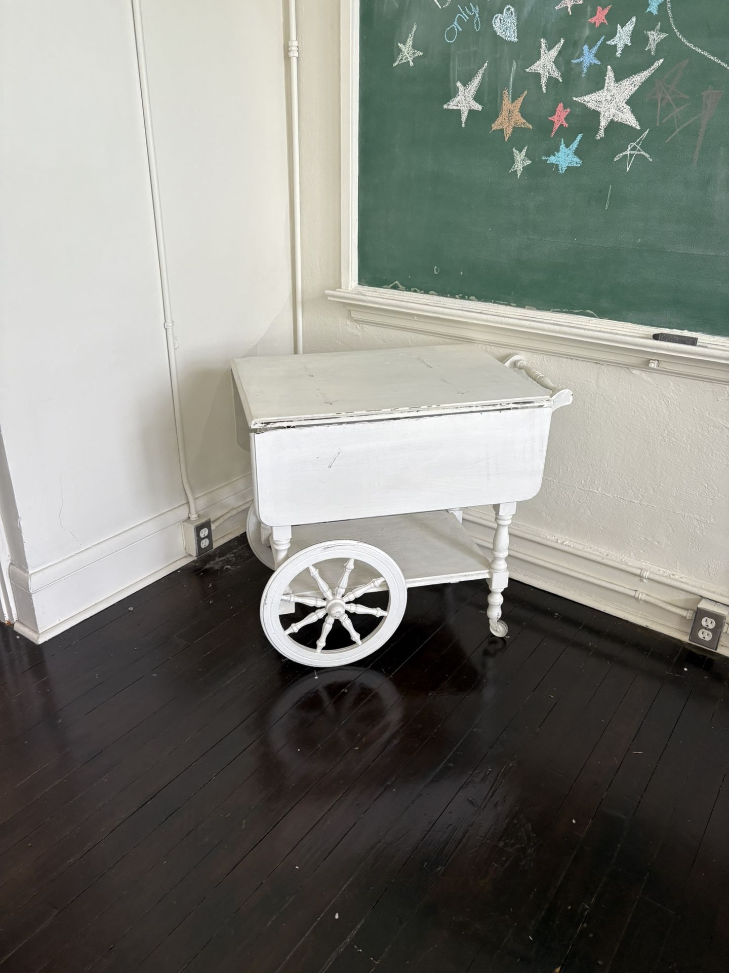 Vintage Chalk Painted Boho Bar Cart And Table 1970’s Bohemian Furniture