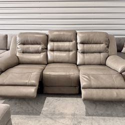 Mason Leather Power Reclining Sofa with Power Headrests, Gray