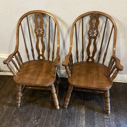 Pair of Mid-Century Windsor Style Oak Captain Chairs