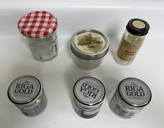 Empty glass screw-top jars (mason, jam, spice, etc.).